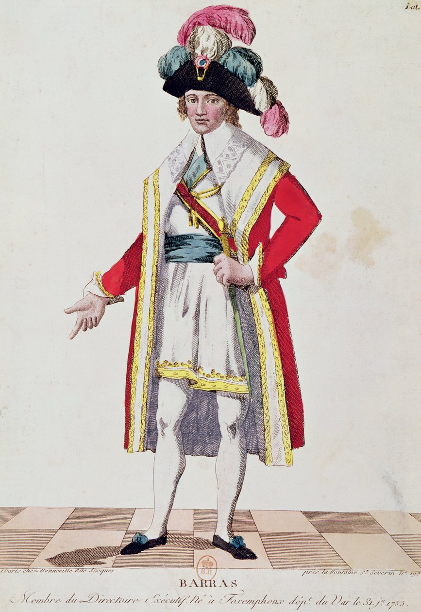 Paul Francois Jean Nicolas (1755-1829) Vicomte de Barras (farvet gravering) af French School