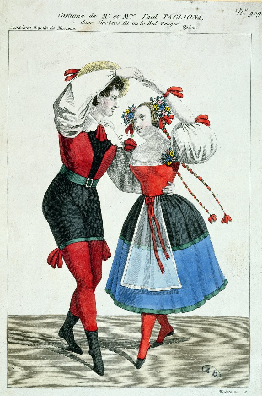Paul Taglioni (1808-84) og hans kone Anna Galster danser i Gustave III, ca. 1830 af French School
