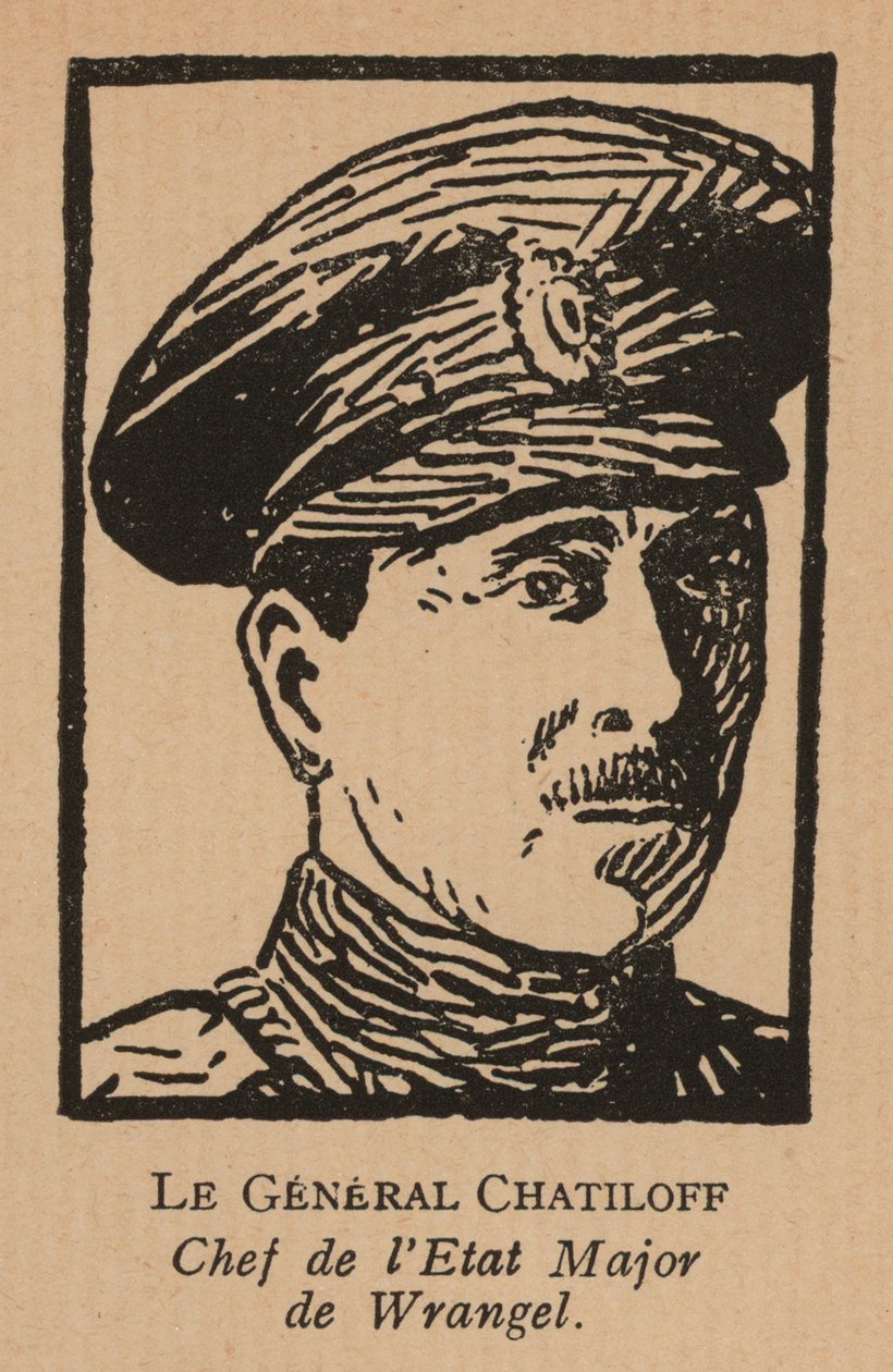 Pavel Chatilov, stabschef for general Pjotr Wrangels hvide hær i det sydlige Rusland under den russiske borgerkrig (litografi) af French School