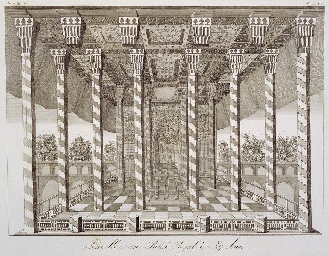 Pavillon ved det kongelige palads i Isfahan, fra Voyages du Chevalier Chardin en Perse, et autres Lieux d