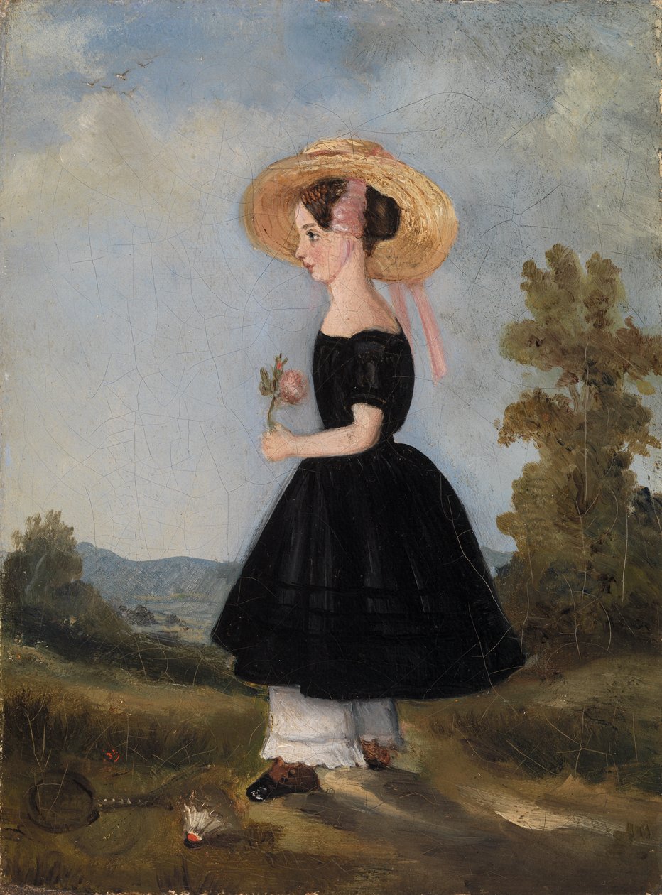 Bondepige med hat i et landskab, 1840 af French School