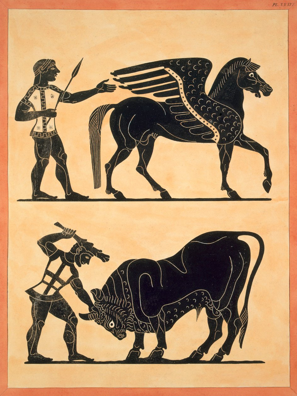 Pegasus, med Hercules, der dræber Tyren, udgivet 1808-10 af French School