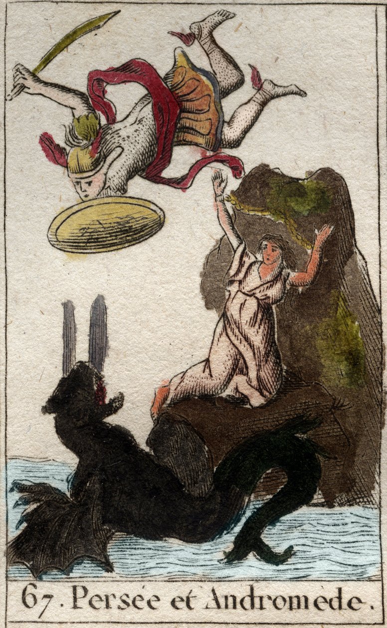 Se repræsentation, der kommer Andromedes undsætning enchainee a un rock (Perseus redde Andromeda lænket til en klippe) Fra "Mythologie de la jeunesse" af Pierre Blanchard 1803. af French School