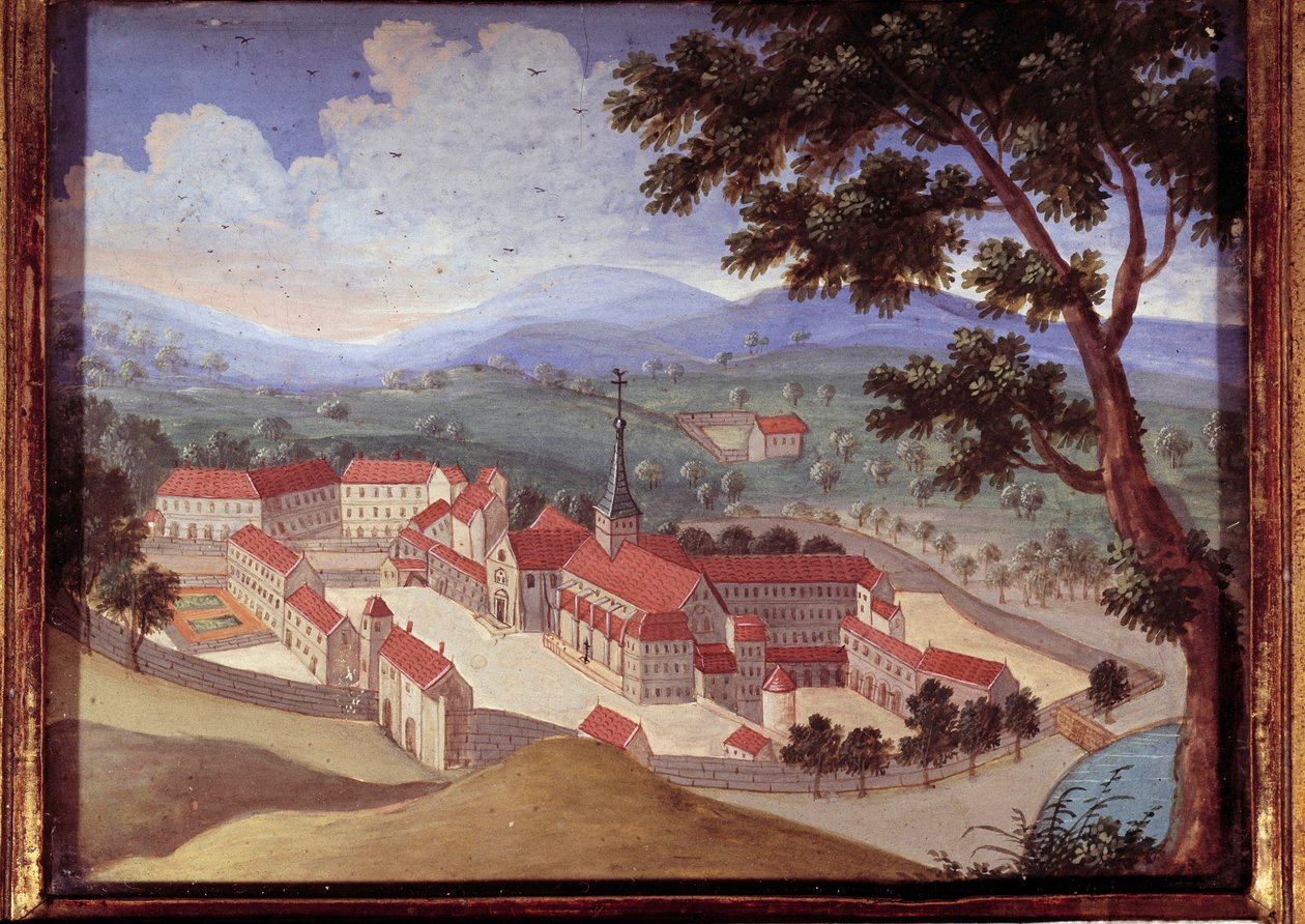 Perspektiv udsigt over klosteret Port royal des champs. Udsigt over klostret Port-Royal-des-Champs). Anonymt maleri fra det 18. århundrede. Port Royal, Musee Des Granges. af French School