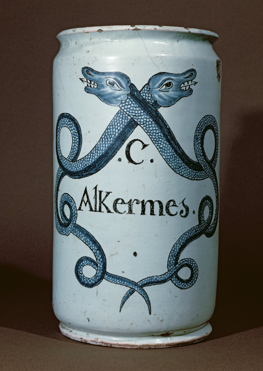 Farmaceutisk krukke til alkerner, fra Rouen, ca. 1770 (keramik) af French School