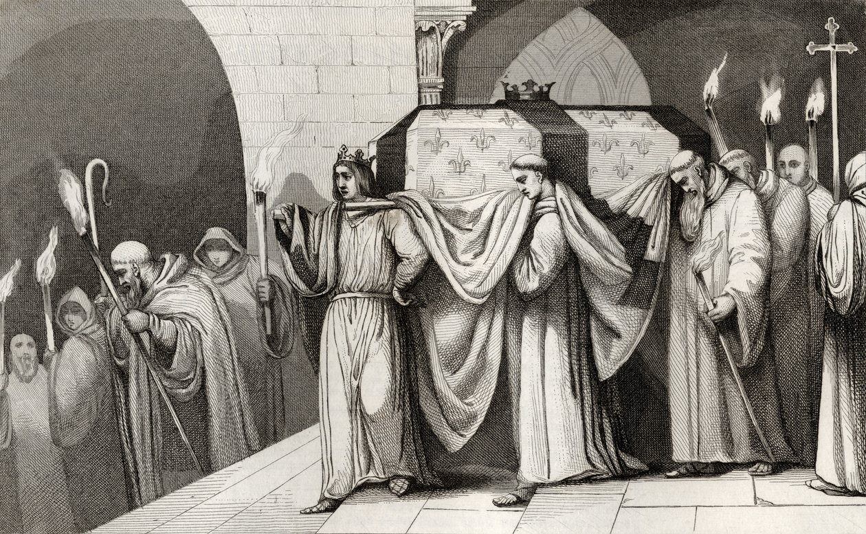 Philippe III (1245-85) den dristige hjælper med at bære sin fars kiste, fra 