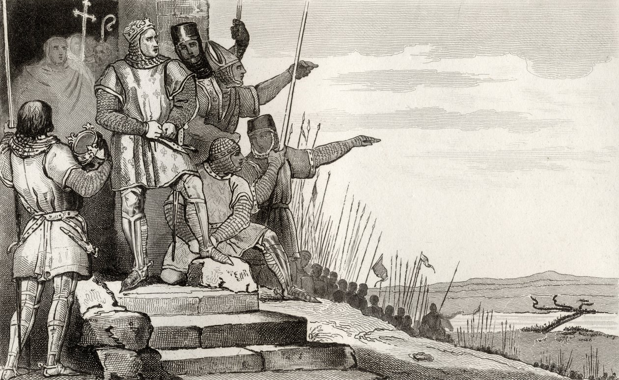 Philippe II Auguste (1165-1223) vinder slaget ved Bouvines efter bøn, fra 