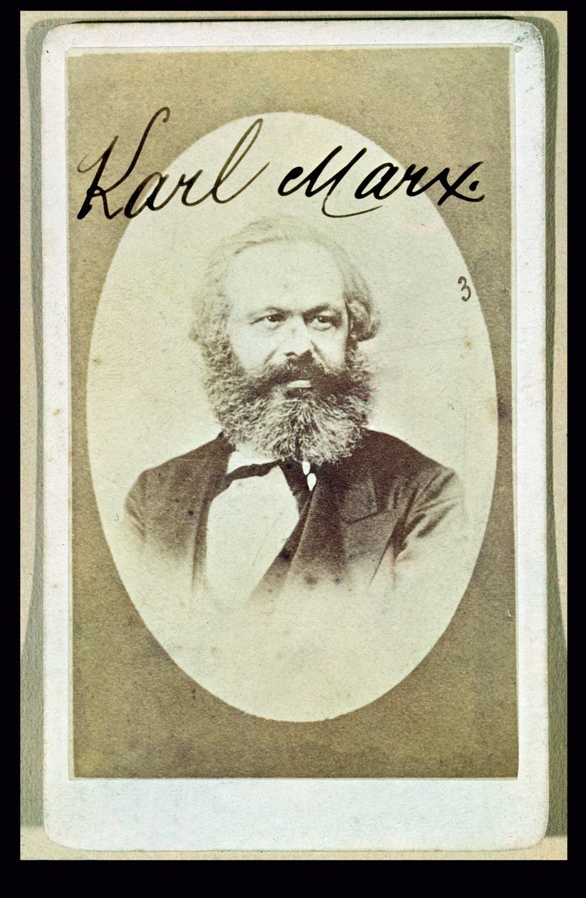 Fotografisk visitkort af Karl Marx (1818-93) med hans underskrift af French School