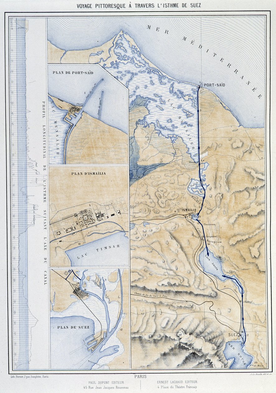 Malerisk rejse gennem Isthmus of Suez (Plan of Suez) i "" Indvielse af Suez-kanalen af G. Nicole. 1869 af French School