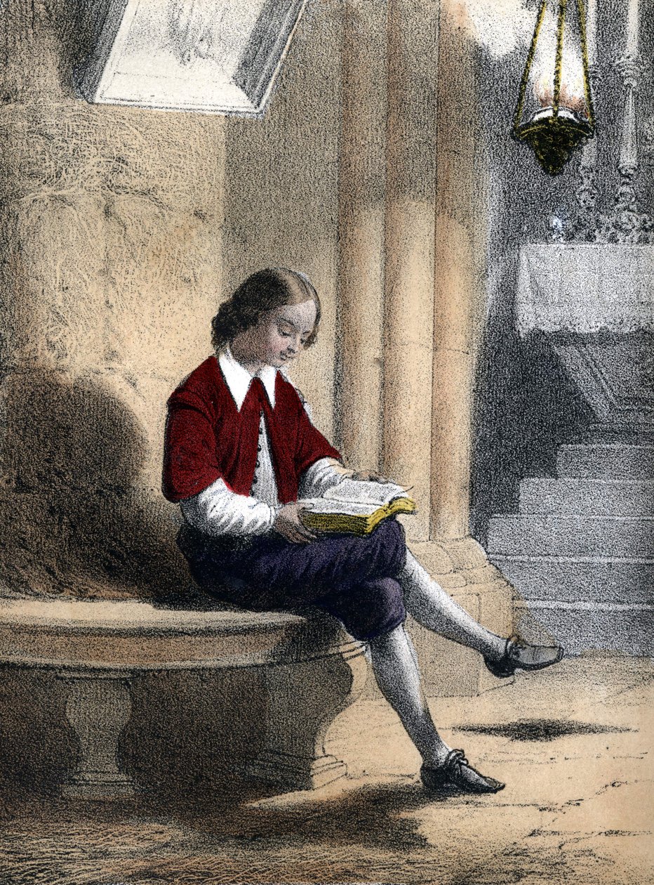 Pierre Gassendi (1592 - 1655): siddende under lampen ophængt fra voîte (af kirken), begyndte han at læse - i "" Les enfants illustres - tales historiques""" af Madame Eugenie Foa af French School