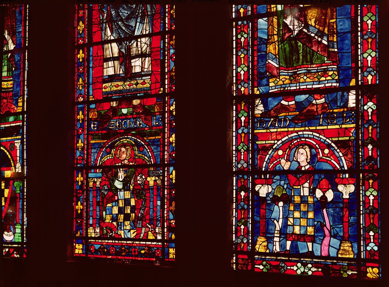 Pierre de Dreux (1190-1250) og hans søn Jean de Bretagne (1237-86) detaljer fra et lancetvindue i det sydlige tværarm, ca. 1217-25 af French School