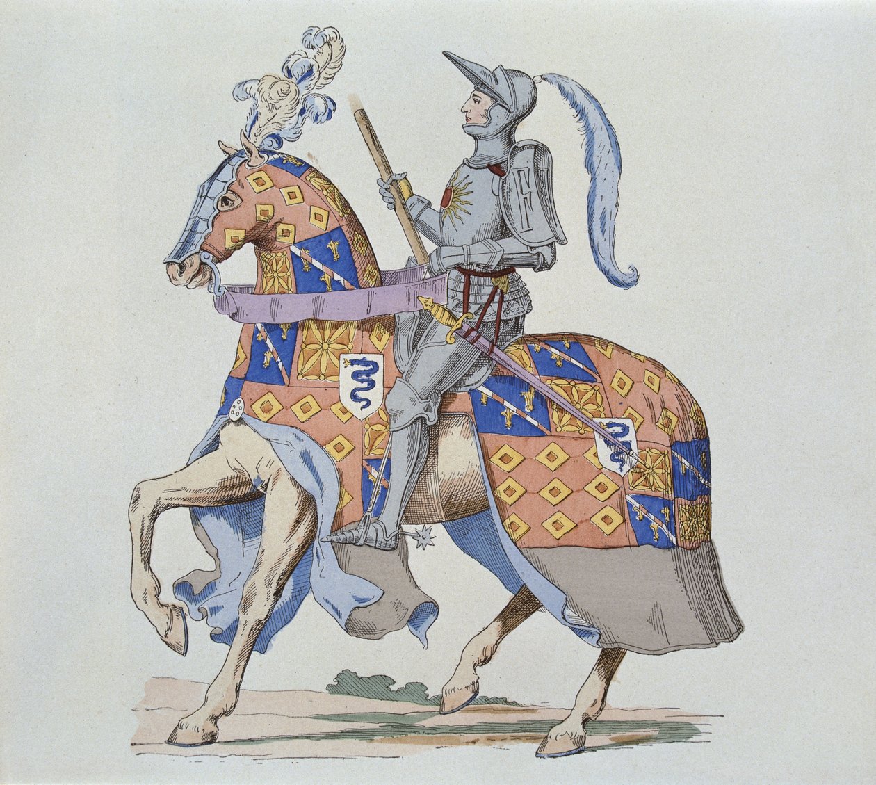Pierre de Rohan, Sire de Gie, til hest i 1475, graveret af Gautier af French School
