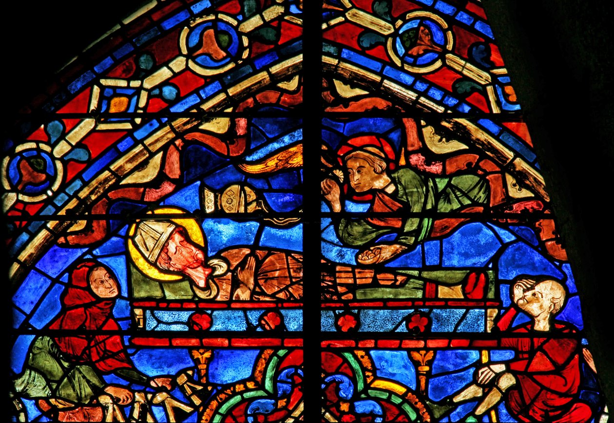 Pilgrimme og en engel ved Thomas Beckets grav (w18) af French School
