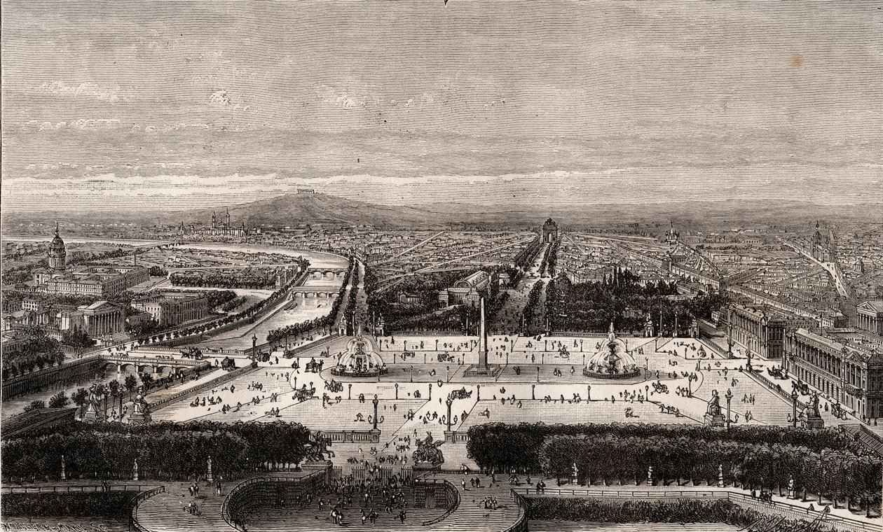 Place de la Concorde i Paris - indgravering i "La France illustree: geografi, historie, statistisk administration" af V.A. Malt-brun. 1884 af French School