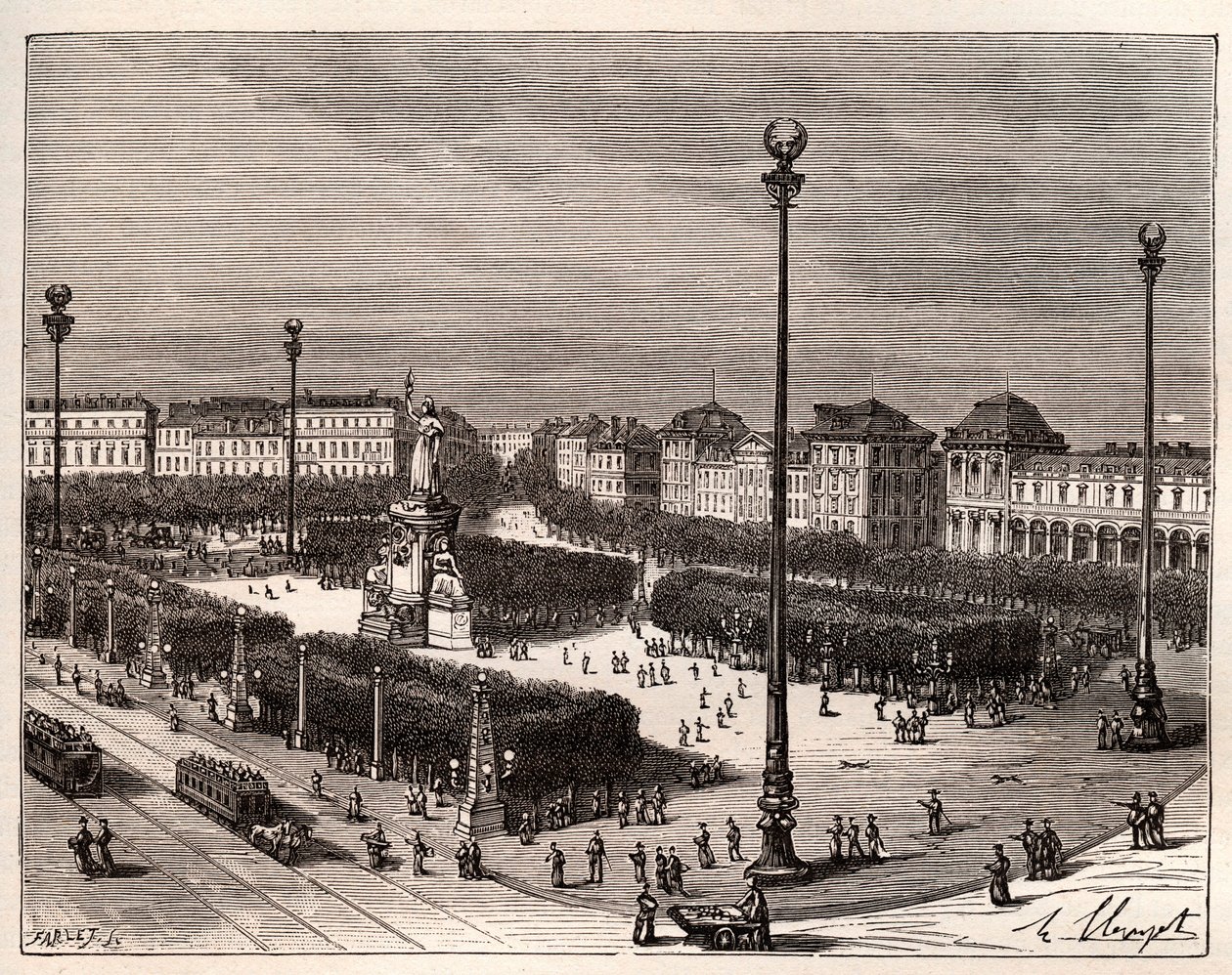 Place de la Republique i Paris - indgravering i "La France illustree: geography, history, administration statistique" af V.A. Malt-brun. 1884 af French School