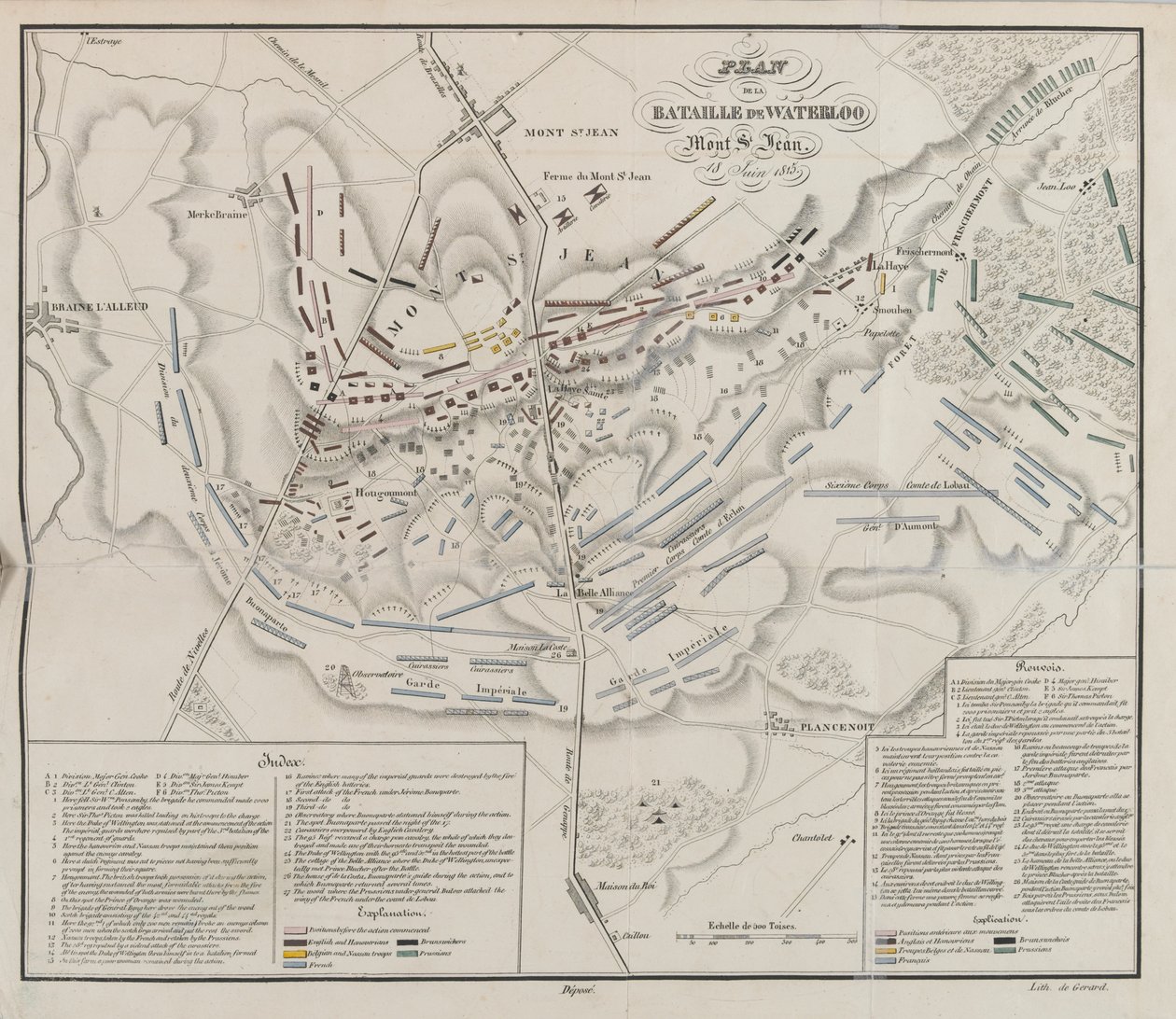 Kort over slaget ved Waterloo, Mont St Jean af French School