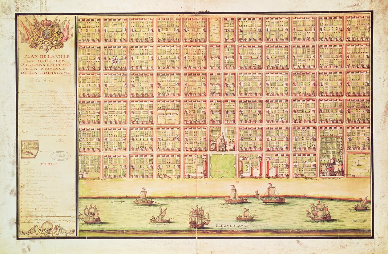 Plan over New Orleans, 1738 (wc på papir) af French School