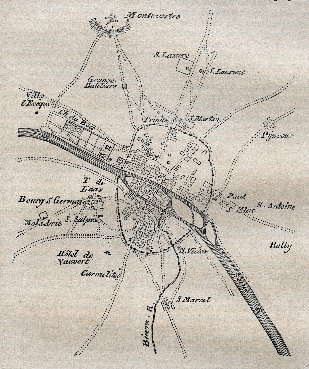 Plan over Paris under Philippe Auguste af French School