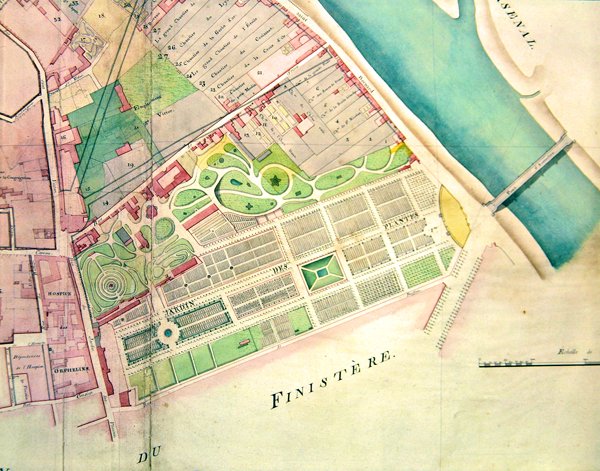 Plan over Jardin des Plantes i Paris under Empire-perioden (blæk og akvarel på papir) af French School
