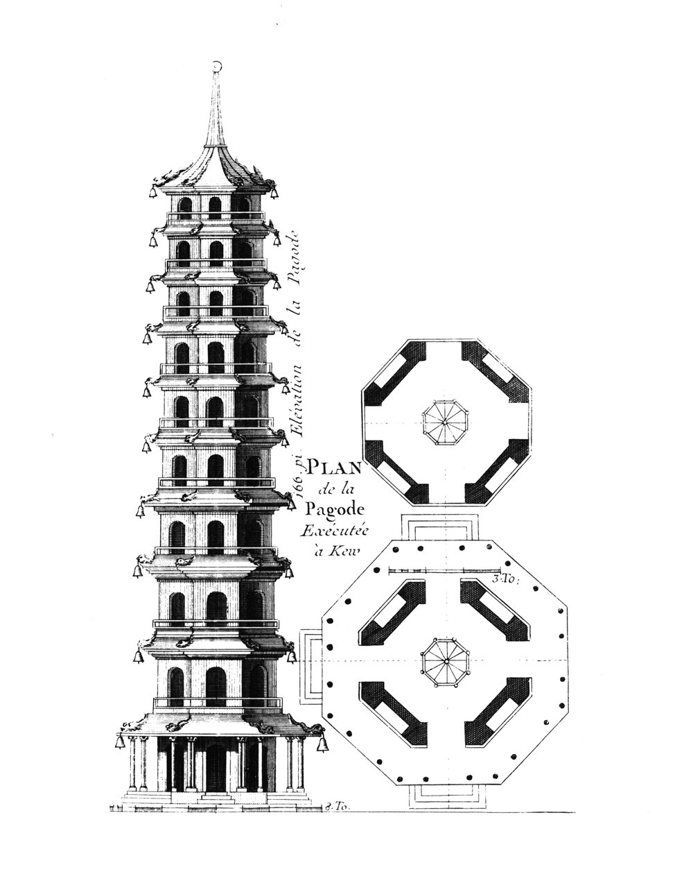 Plan of the Pagoda at Kew, fra Jardins Anglo-Chinois a la Mode, af George Louis le Rouge, udgivet ca. 1776-88 af French School