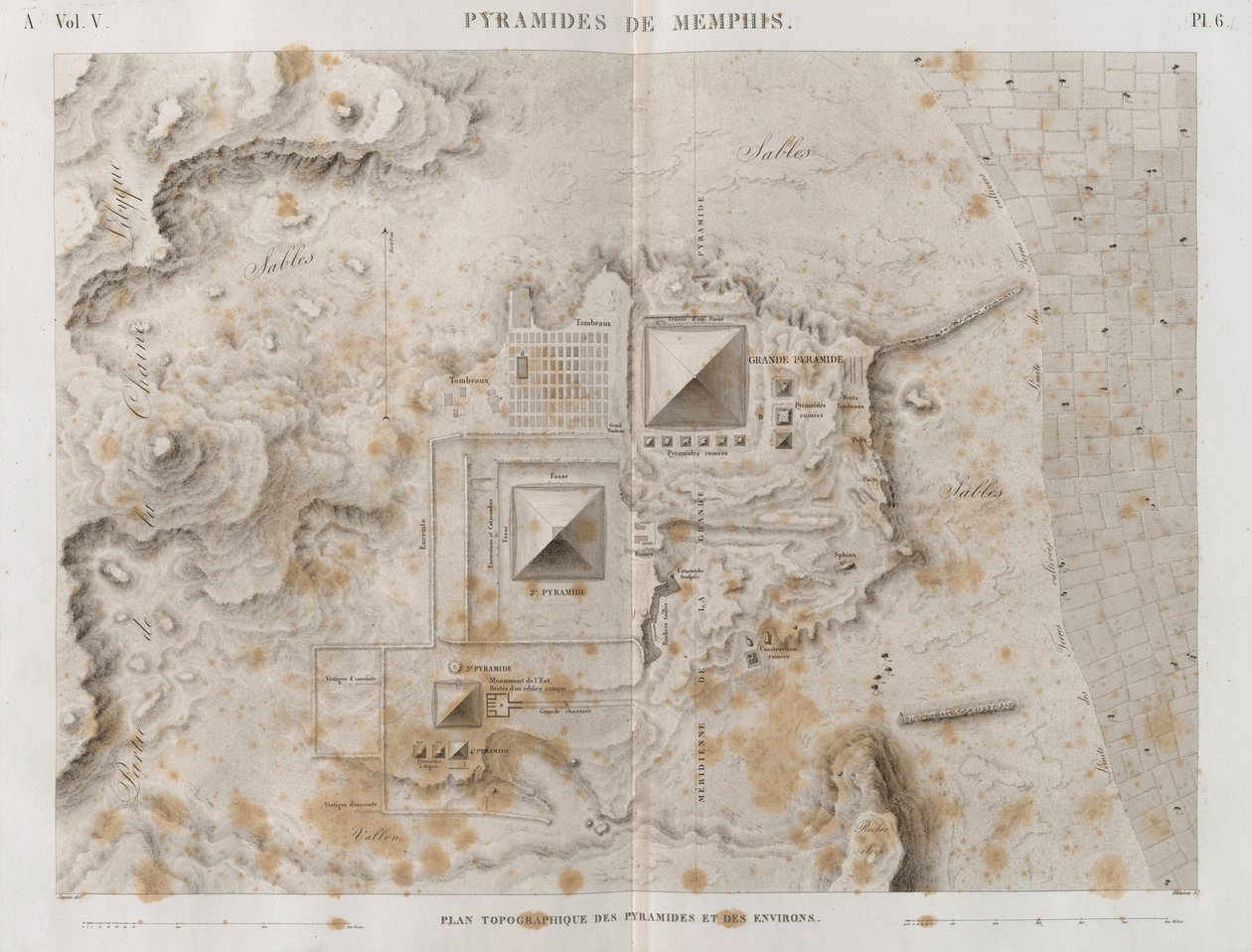 Plan over pyramiderne i Memphis og det omkringliggende område af French School