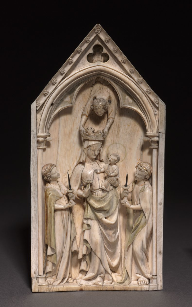 Plade: Jomfruen og barnet med engle, Paris, ca. 1320-1330 af French School