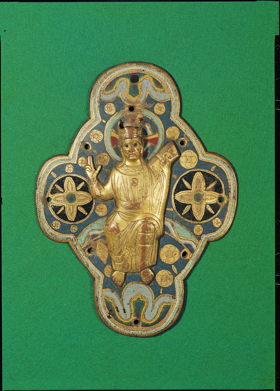 Plaque, der viser Guds velsignelse (guld og emalje) af French School