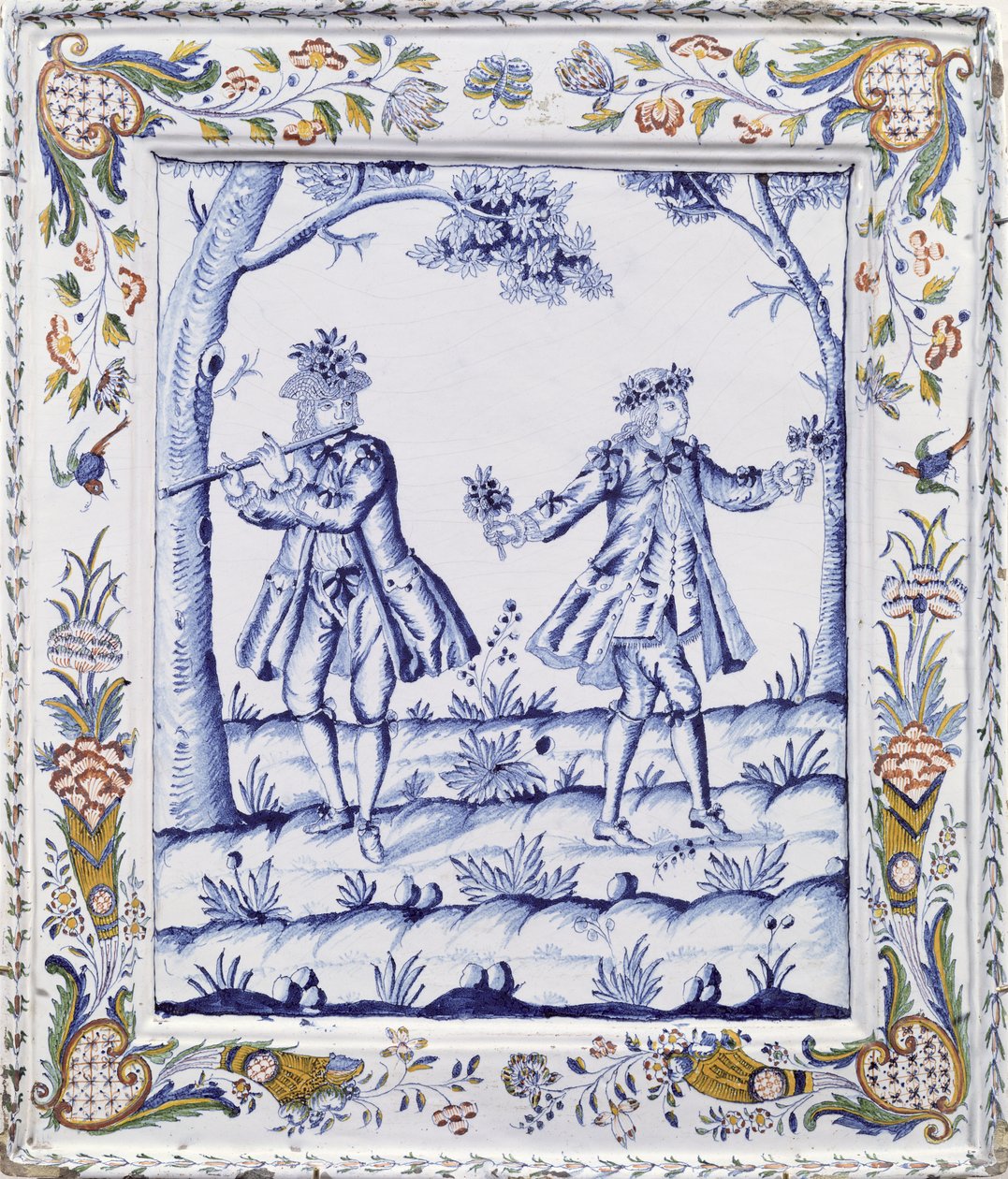 Plaque, der forestiller en scene fra Tryllefløjten (fajance) af French School