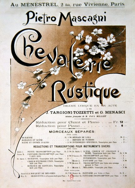 Playbill for operaen Chevalerie Rustique af Pietro Mascagni (1863-1945) af French School