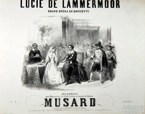 Playbill til operaen Lucie de Lammermoor, af Gaetano Donizetti (1797-1848) Trykt af Bertauts af French School