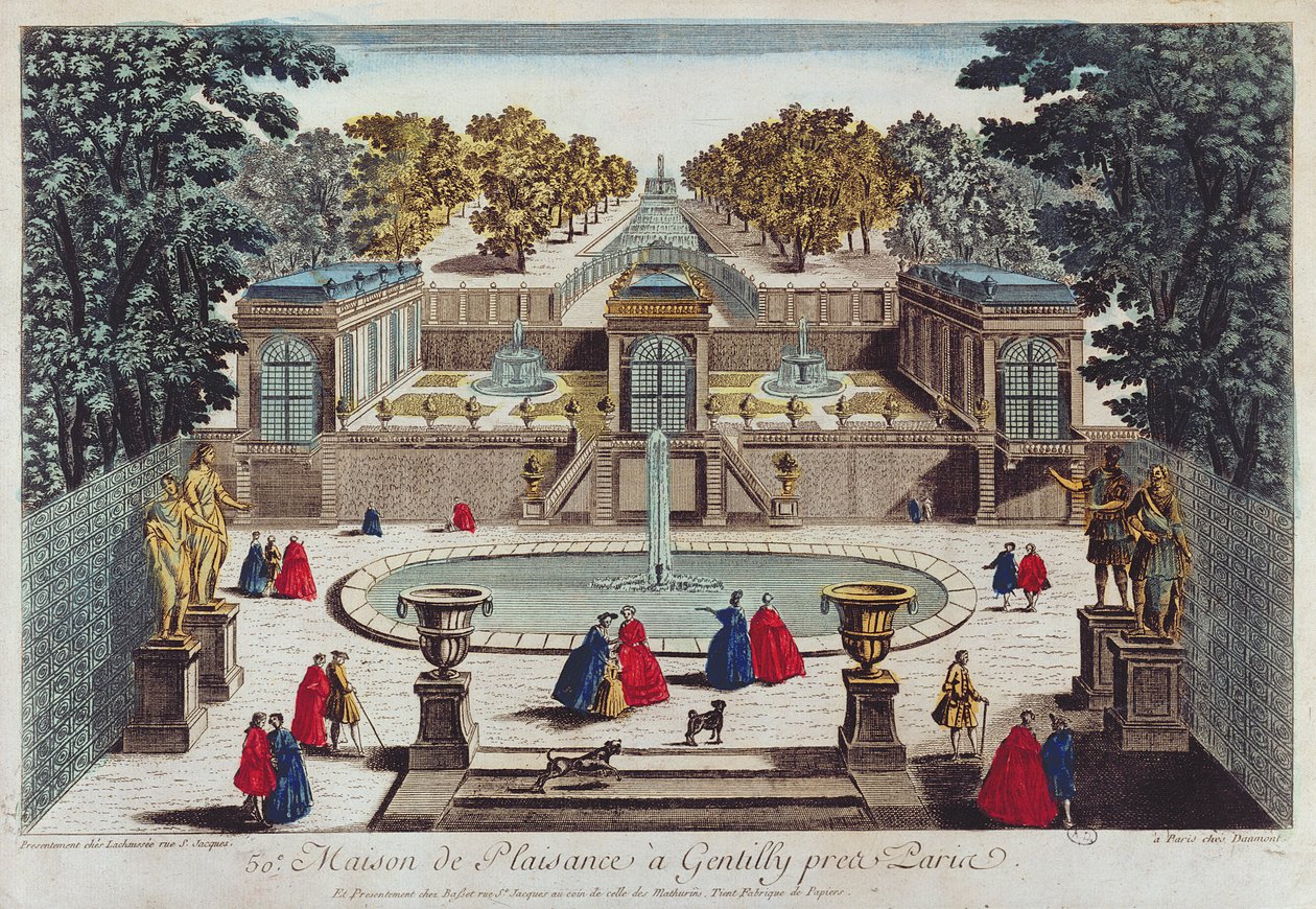 Pleasure Garden ved Gentilly nær Paris (farvegravering) af French School