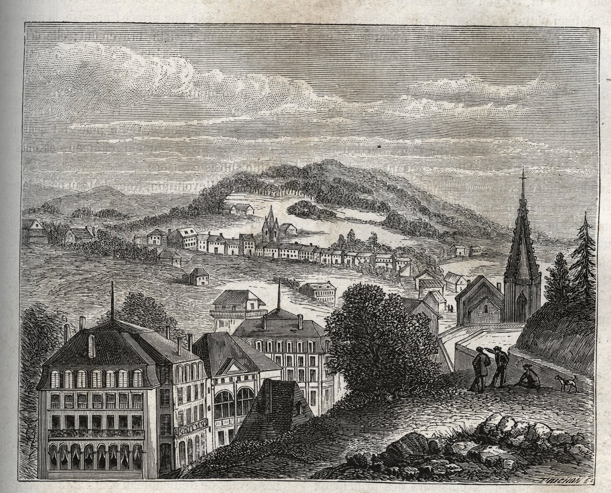 Plombieres-les-Bains (Plombieres les Bains) termiske feriested Vosges - indgravering i "La France illustree: geografi, historie, statistisk administration" af V.A. Malt-brun. 1884 af French School