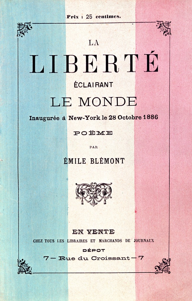 Digt af Emile Blemont (1839-1927) til fejring af indvielsen af Frihedsgudinden, 28. oktober 1886 af French School