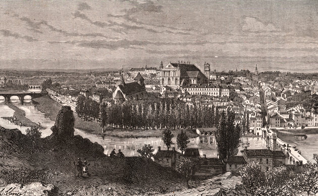 Poitiers - indgravering i "La France illustrée: geografi, historie, statistisk administration" af V.A. Malt-Brown. 1884 af French School