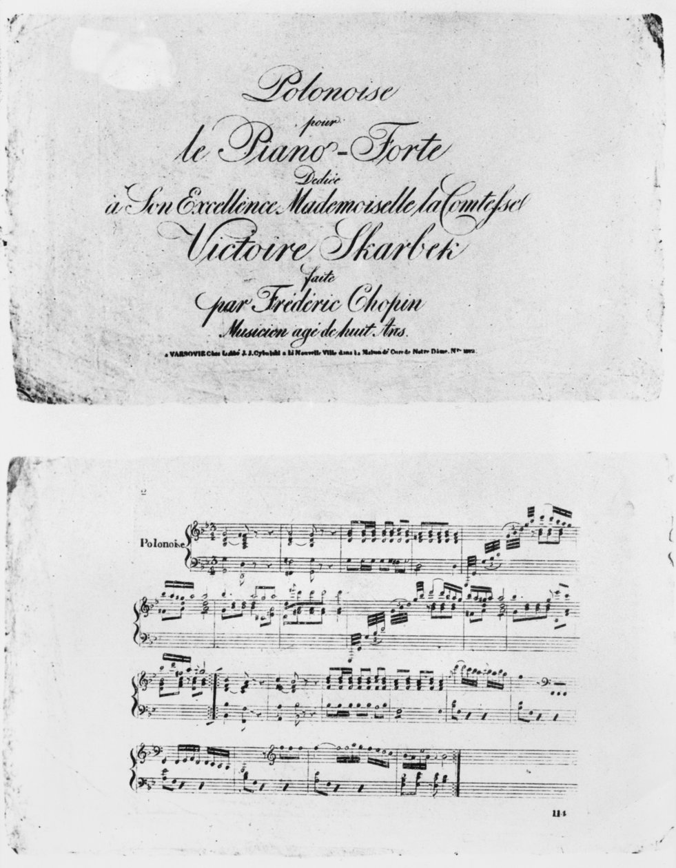 Polonaise for pianoforte, dedikeret til grevinde Victoire Skarbek, skrevet af Frederic Chopin (1810-49) i alderen 8 af French School
