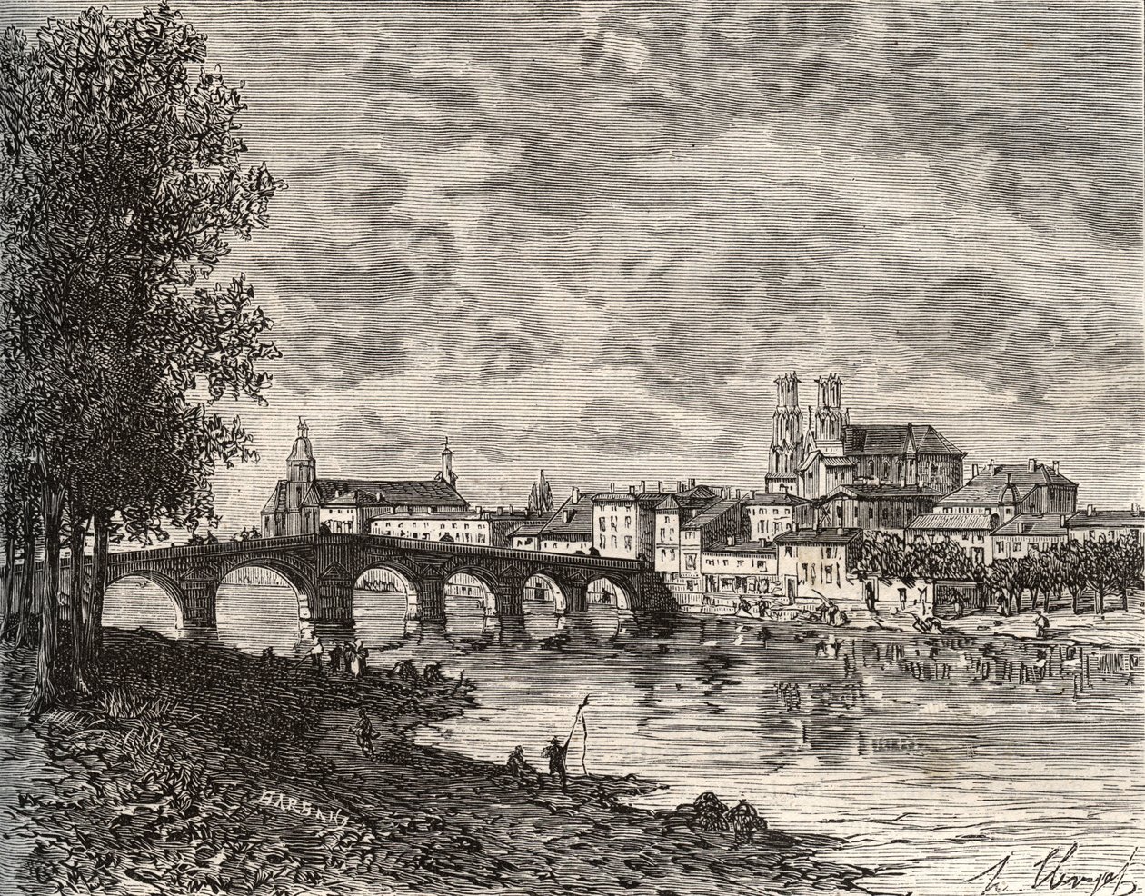 Pont-a-Mousson (Pont a Mousson) - Meurthe-et-Moselle - gravering i "Frankrig illustreret: geografi, historie, statistisk administration" af V.-A. Malt brun. 1884 af French School