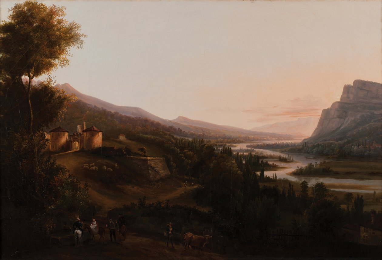 Pontcharra Valley eller Isère Valley, Château Bayard 1800 1850 (Olie på lærred) af French School