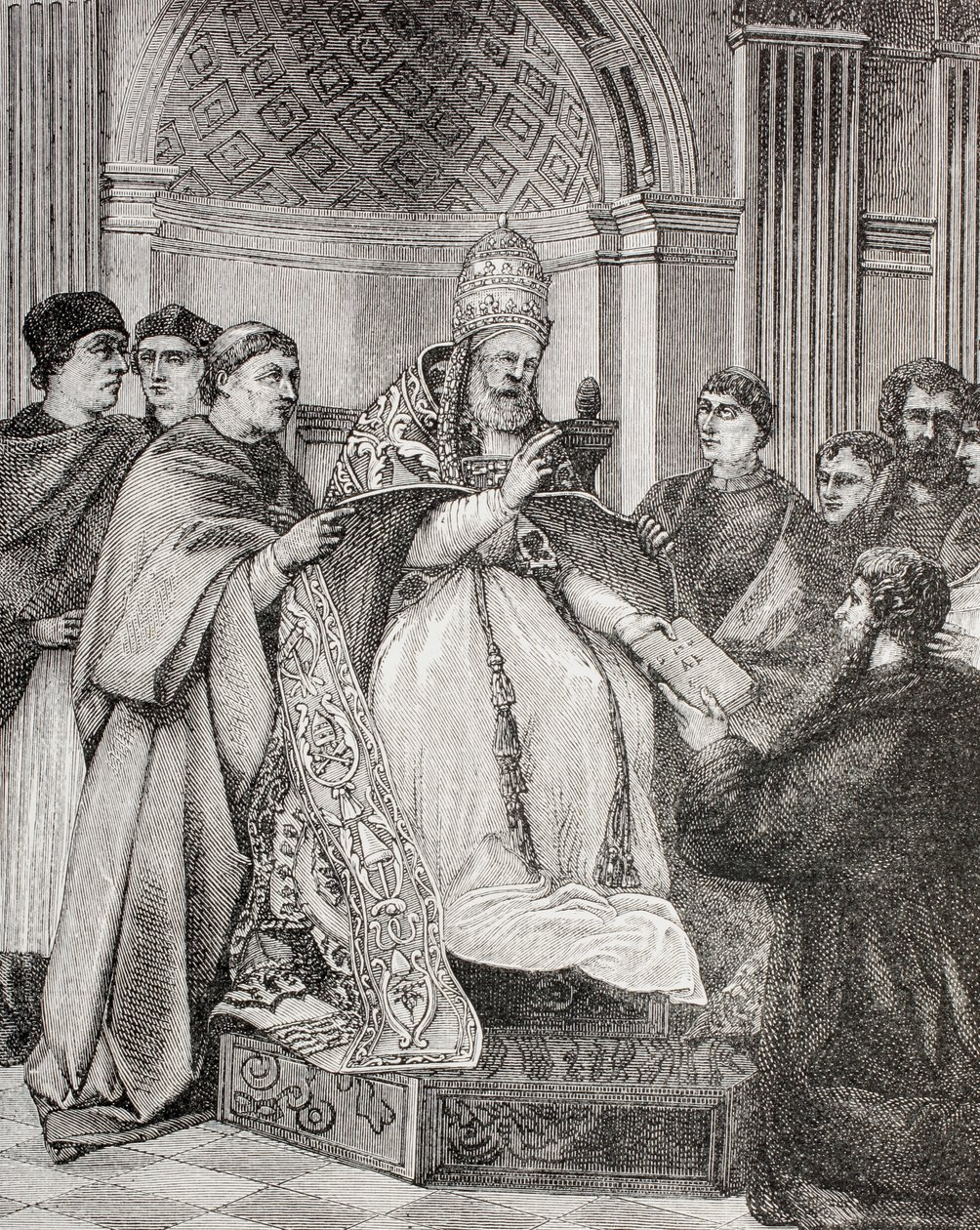 Pave Gregor IX overrækker dekreterne til en fortaler for konsistoriet, fra 