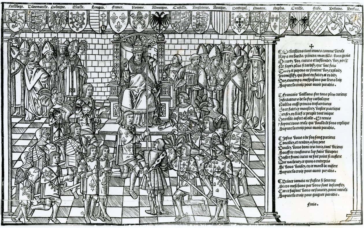 Pave Urban II præsiderer over rådet i Clermont i 1095 af French School