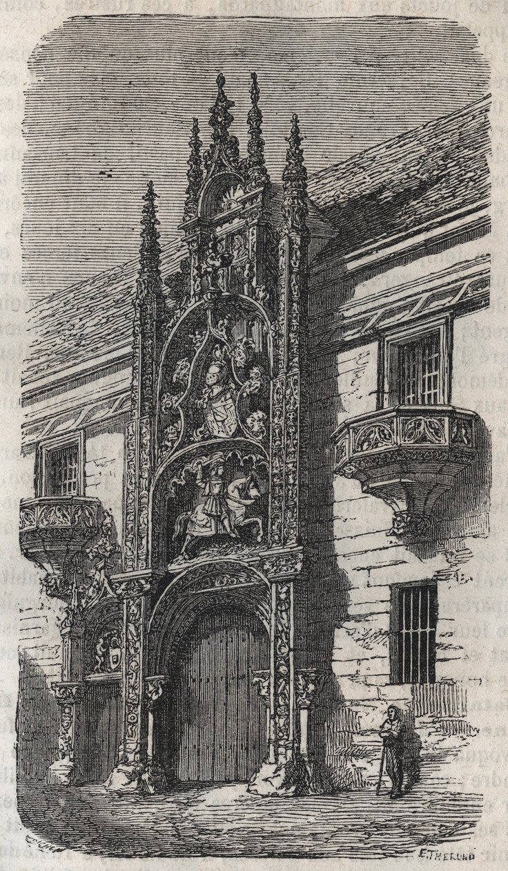 Dør til det hertuglige palads i Nancy (hertugernes palads af Lorraine) (1502-1512) - gravering i "Histoire de France" af Victor Duruy (1811-1894) - 1882 af French School