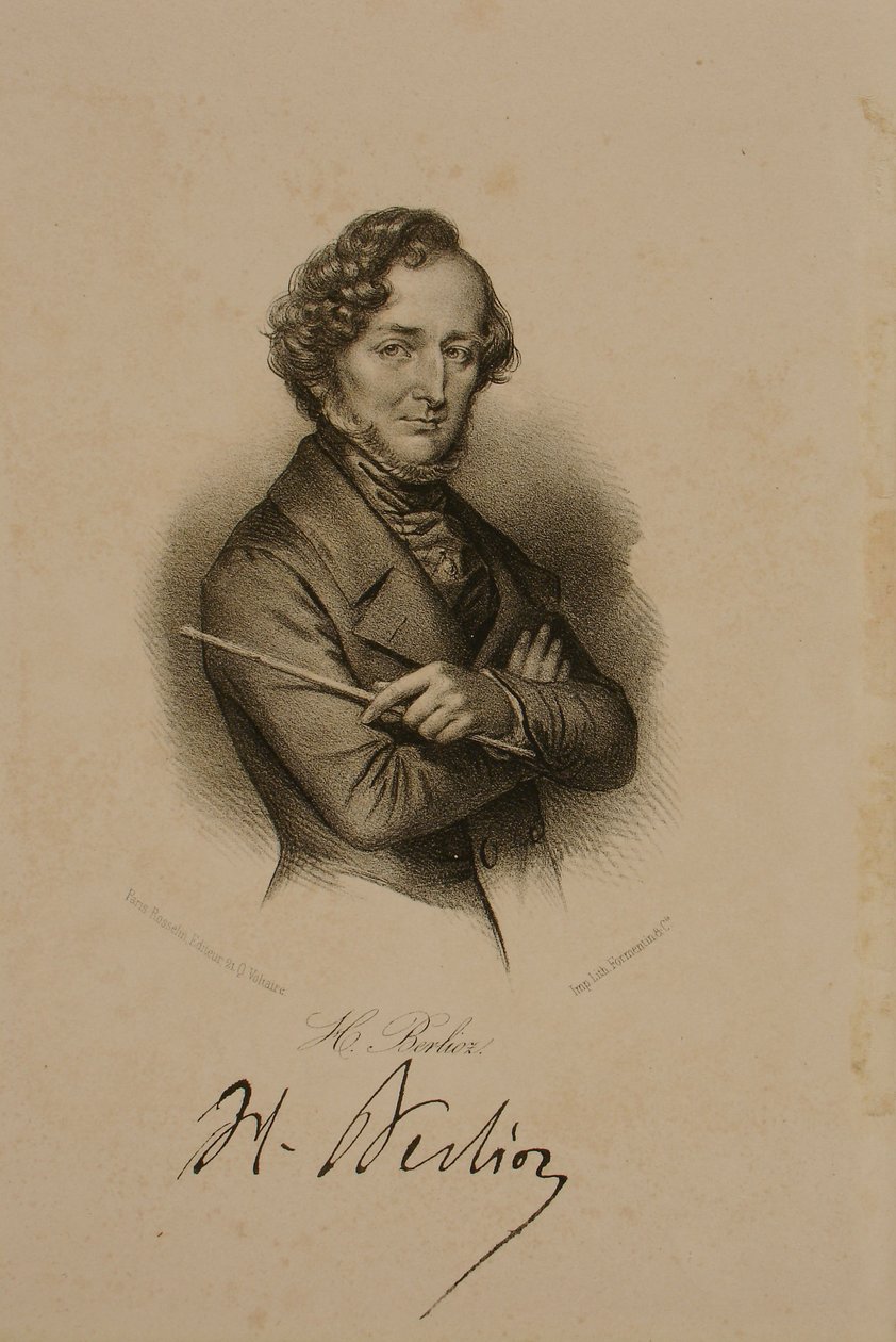 Portræt og signatur af Hector Berlioz (1803-69) af French School