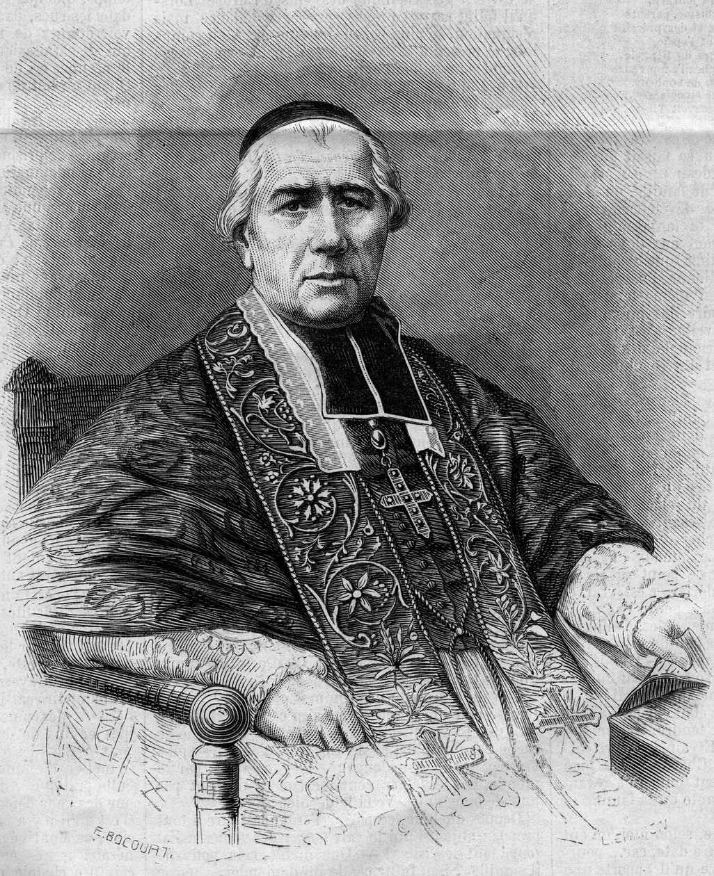 Portræt af Francois Nicolas Madeleine Morlot (1795-1862), ærkebiskop af Paris. Indgravering i ""Le Monde Illustre"" nr. 299 af 3. januar 1863. af French School