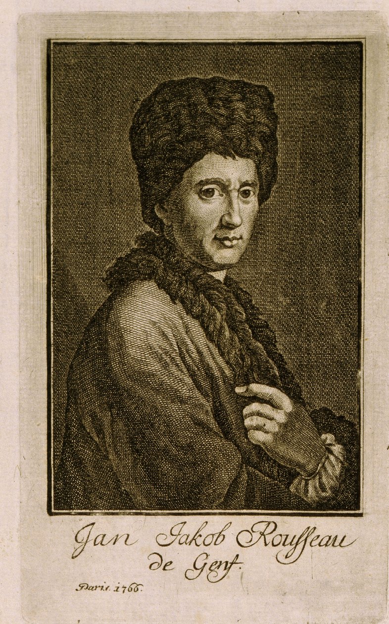 Portræt af Jean Jacques Rousseau (1712-1778). Anonymt værk, stik 1766. Fransk kunst af French School