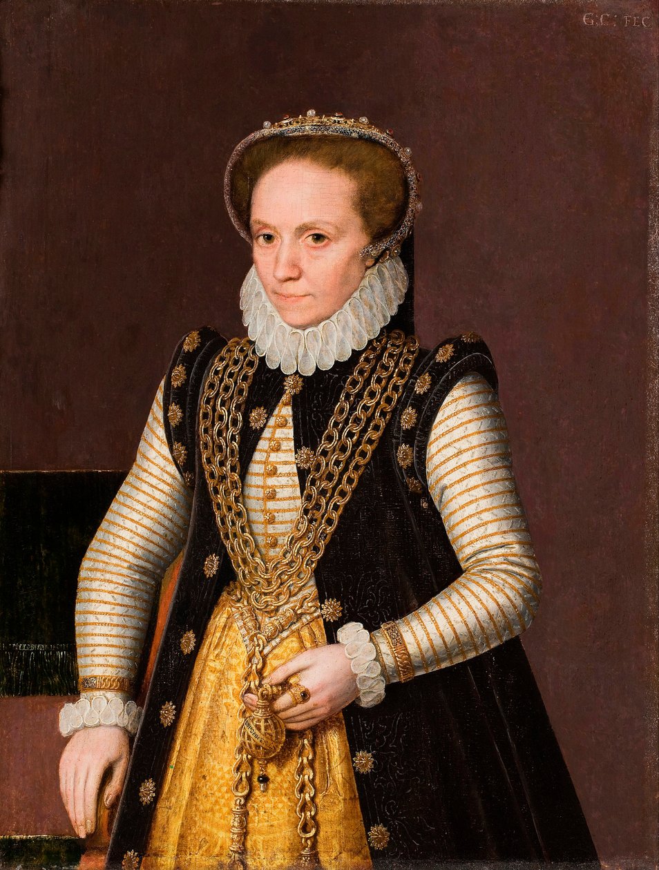 ""Portræt af en anonym fransk adelskvinde"" (Portræt af en ukendt fransk adelskvinde) Maleri fra den franske skole 1560 - Olie på træ Dim 35x27 cm Hallwylska Museet, Stockholm af French School