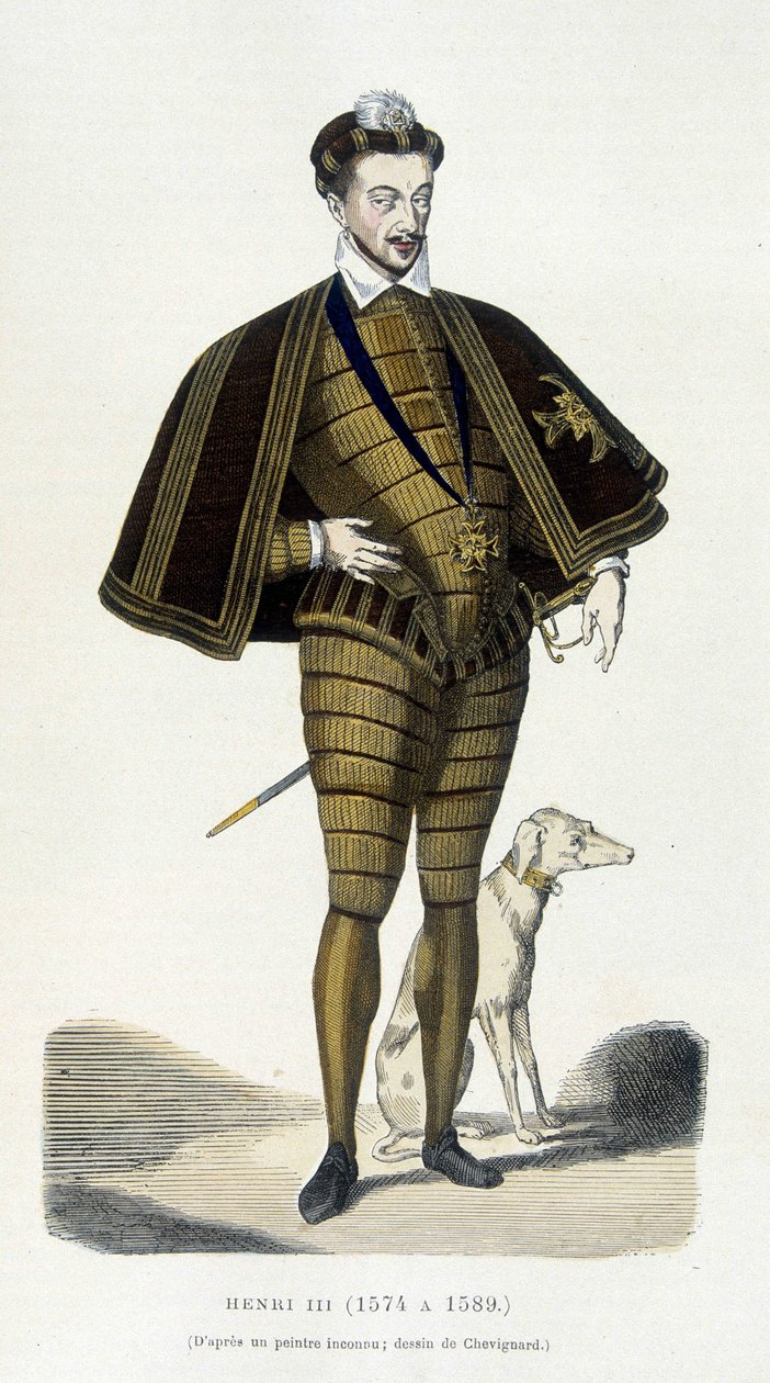Portræt i fødder af Henrik III (1551 - 1589) - i "Frankrig og franskmændene gennem århundrederne" af Augustin Challamel af French School