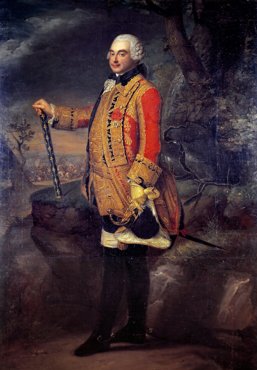Portræt i foden af Charles de Rohan, prins af Soubise, marechal af Frankrig (1715-1787) Maleri af den franske skole. 1700-tallet søn. 2,19x1,42 m af French School