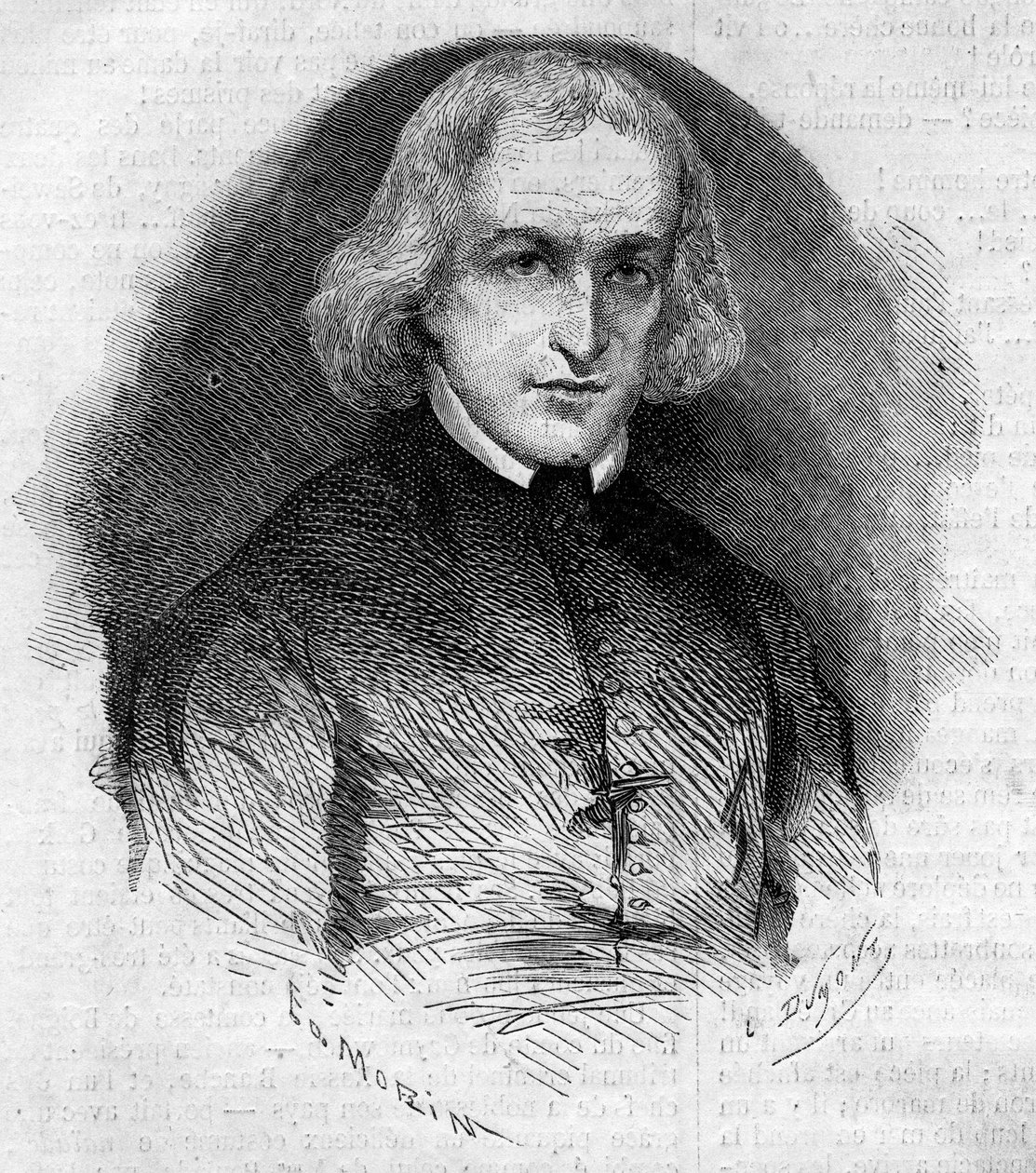 Portræt af Abbe Charles Eleonore Dufriche Desgenettes (1780-1860), sogn i kirken Notre Dame des Victoires i Paris. Indgravering i "" Le Monde Illustré"" nr. 160 af 5. maj 1860. af French School