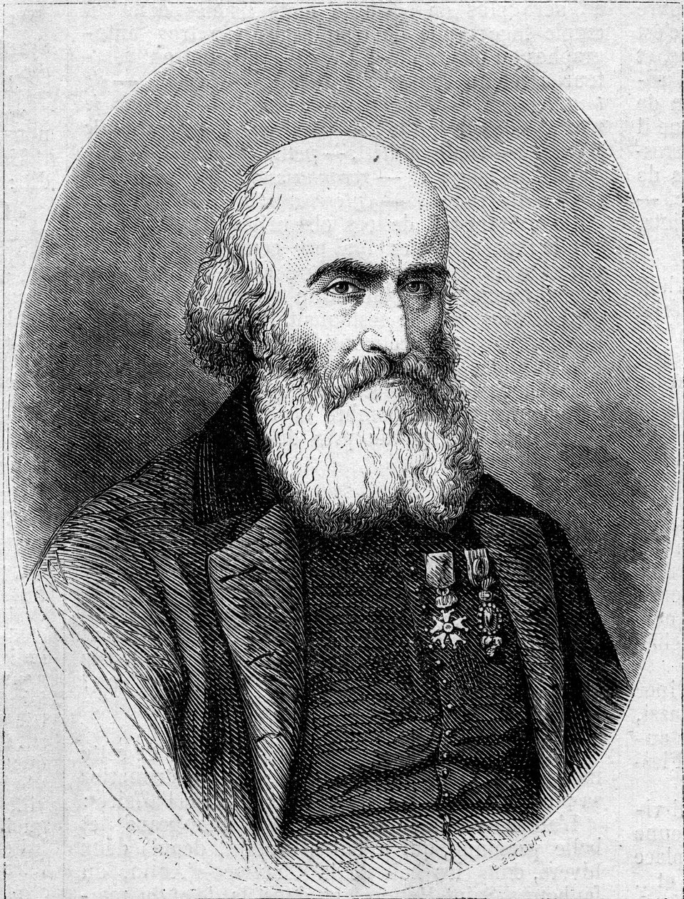 Portræt af Abbe Francois Bourgade (1806-1866), Chamonier i Saint Louis Chapel i Carthage (Tunesien). Indgravering i "" Le Monde Illustré"" nr. 251 af 1. februar 1862. af French School