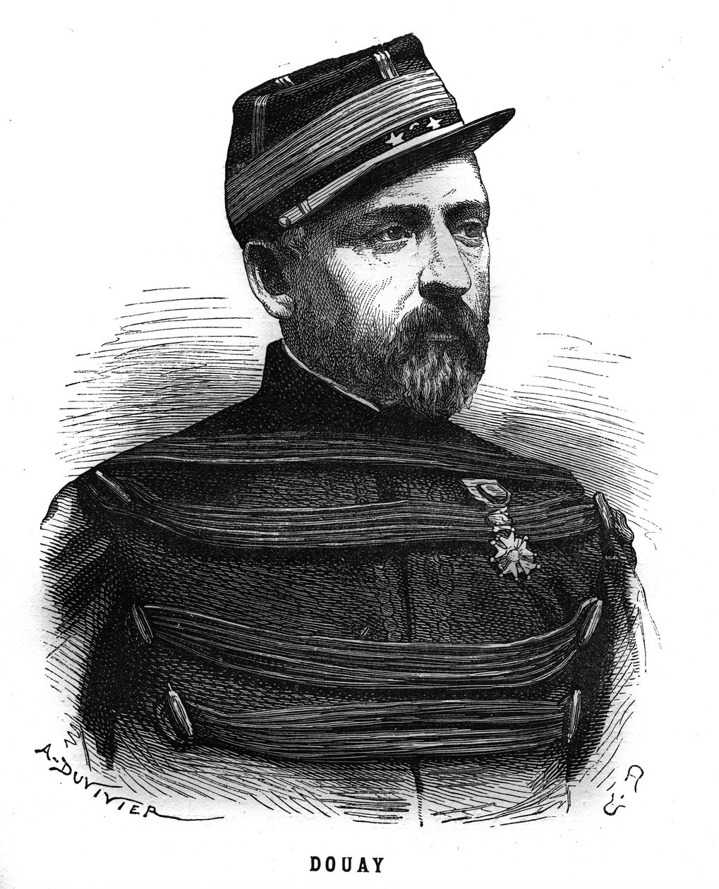 Portræt af Abel Douay (1809-1870), en fransk general. Indgravering i “Les Illustrations De L
