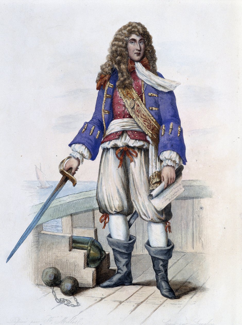 Portræt af admiral Anne Hilarion de Costentin (Cotentin), greve af Tourville (1642-1701) - i "" Le Plutarque francais", af Mennechet, Paris af French School